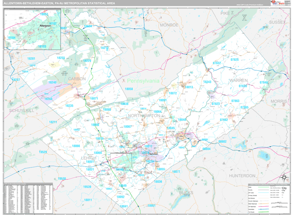 Allentown-Bethlehem-Easton, PA Metro Area Wall Map